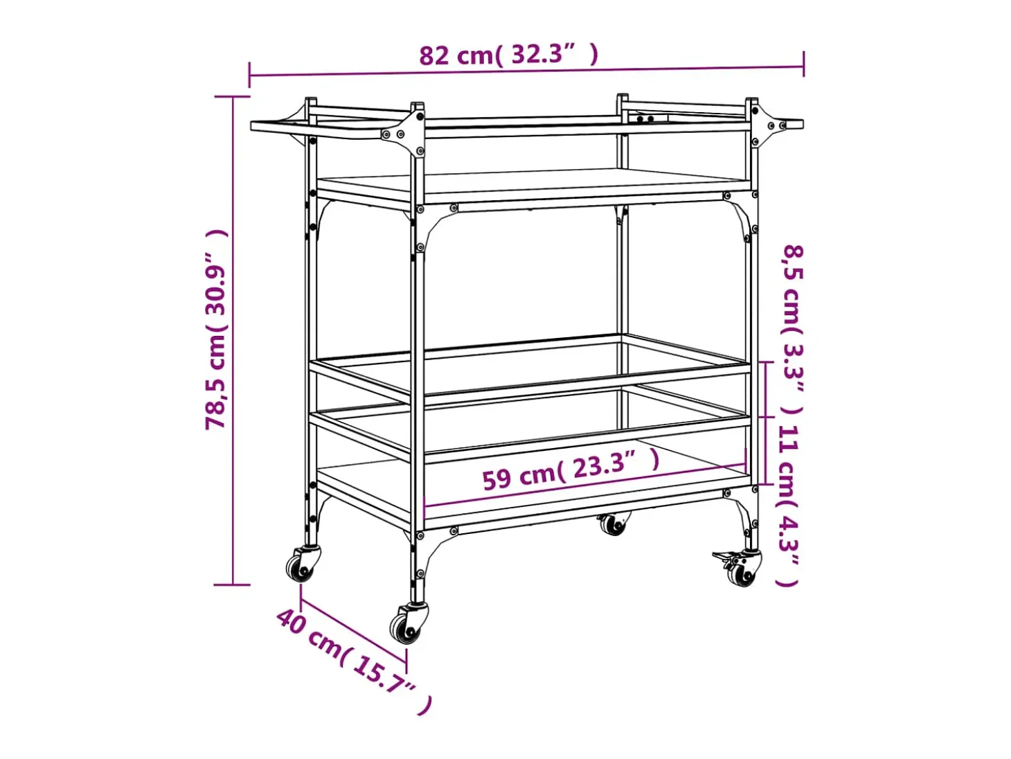 Carrito de cocina madera ingeniería roble ahumado 82x40x78,5 cm