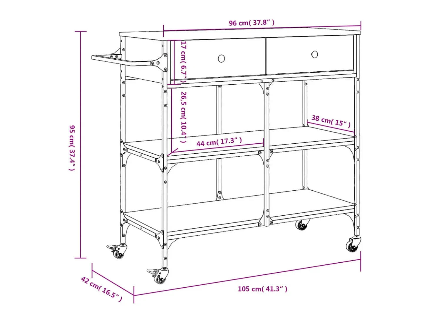 Carrito de cocina madera ingeniería roble Sonoma 105x42x95 cm