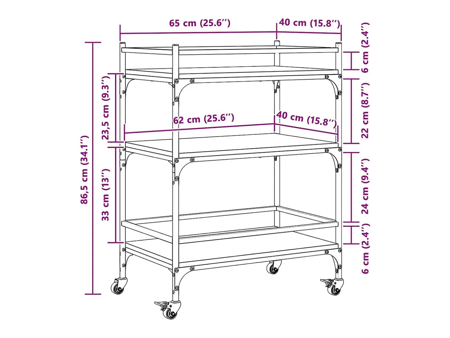 Carrito de cocina madera ingeniería roble ahumado 65x40x86,5 cm
