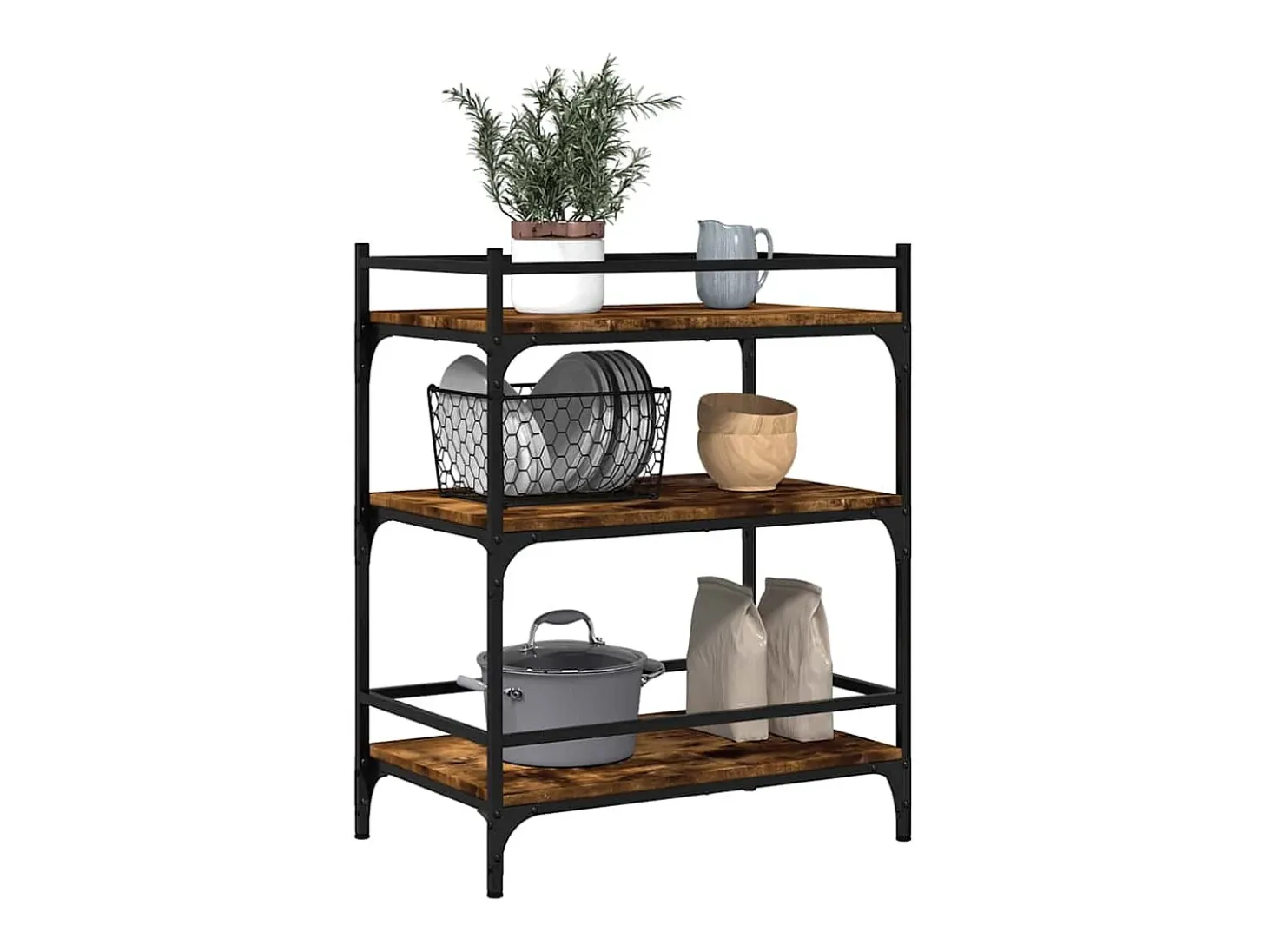 Carrito de cocina madera ingeniería roble ahumado 65x40x86,5 cm