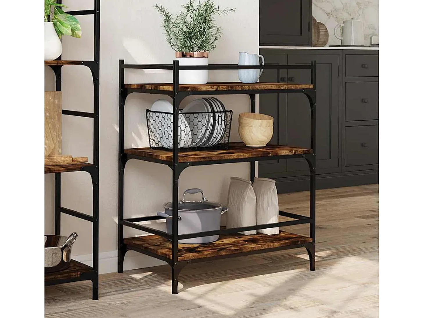 Carrito de cocina madera ingeniería roble ahumado 65x40x86,5 cm