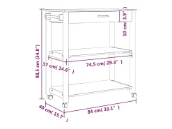 Carrito de cocina MONZA madera maciza de pino 84x40x88,5 cm