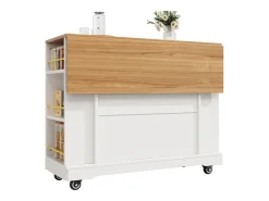 Carrito de cocina móvil con 2 puertas y 2 cajones, isla con veta de madera, blanco - para cocinas y salones