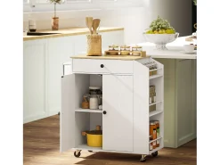 Carrito de cocina móvil con encimera, cajón y estante regulable, blanco (82x38x86,5 cm)
