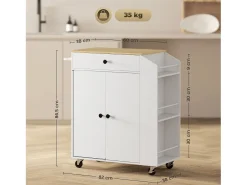 Carrito de cocina móvil con encimera, cajón y estante regulable, blanco (82x38x86,5 cm)