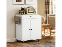 Carrito de cocina móvil con encimera, cajón y estante regulable, blanco (82x38x86,5 cm)