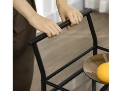 Carrito de cocina móvil de 2 niveles, estructura de metal negro, tapa de cristal templado, ruedas con freno (75x40x80cm)