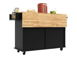 Carrito de cocina móvil negro - Isla de cocina con 2 cajones y 4 puertas - Especiero y toallero