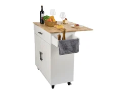Carrito de Cocina SucceBuy de 89,9 cm, Armario con Ruedas, Cajón y Soporte, Color Blanco