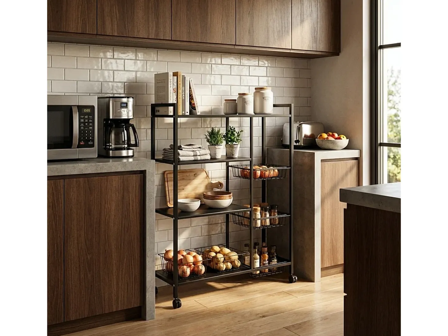 Carrito de cocina verdulero con ruedas y 4 estantes 90x32x108 cm Faris Plus