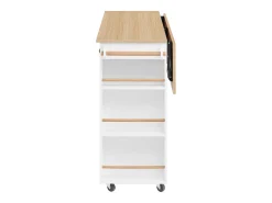 Carrito de cocina 100x40x91,5 con mesa de comedor extensible, papeleras y toallero en color blanco para cocina y comedor