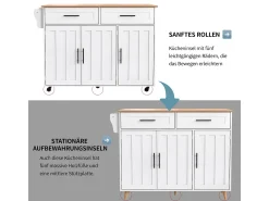 Carrito de comedor con tablero plegable, 5 ruedas, color blanco
