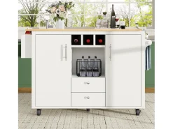 Carrito de servicio blanco - Carrito de servicio con 2 cajones y 2 puertas - especiero y botellero - para comedor