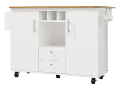 Carrito de servicio blanco - Carrito de servicio con 2 cajones y 2 puertas - especiero y botellero - para comedor