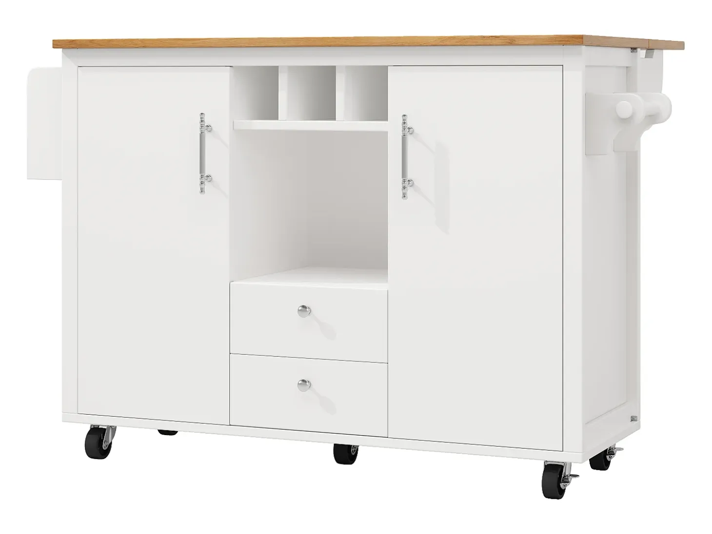Carrito de servicio blanco - Carrito de servicio con 2 cajones y 2 puertas - especiero y botellero - para comedor