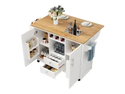 Carrito de servicio blanco - Carrito de servicio con 2 cajones y 2 puertas - especiero y botellero - para comedor