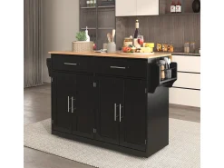 Carrito de servicio con tablero plegable, 120x46(70)x91 cm, color negro, con ruedas.