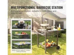 Carrito de Servicio SucceBuy, Carrito de Comedor para Barbacoa Exterior con Dos Estantes