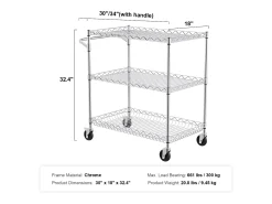 Carrito utilitario SucceBuy 76,2 x 45,7 x 82,3 cm 300 kg 3 niveles 6 ganchos con ruedas