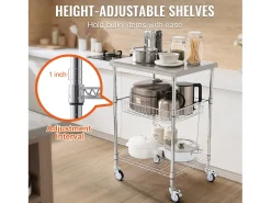 Carrito utilitario SucceBuy 61 x 50 x 93 cm, 213 kg, 3 niveles, 6 ganchos, carrito con ruedas