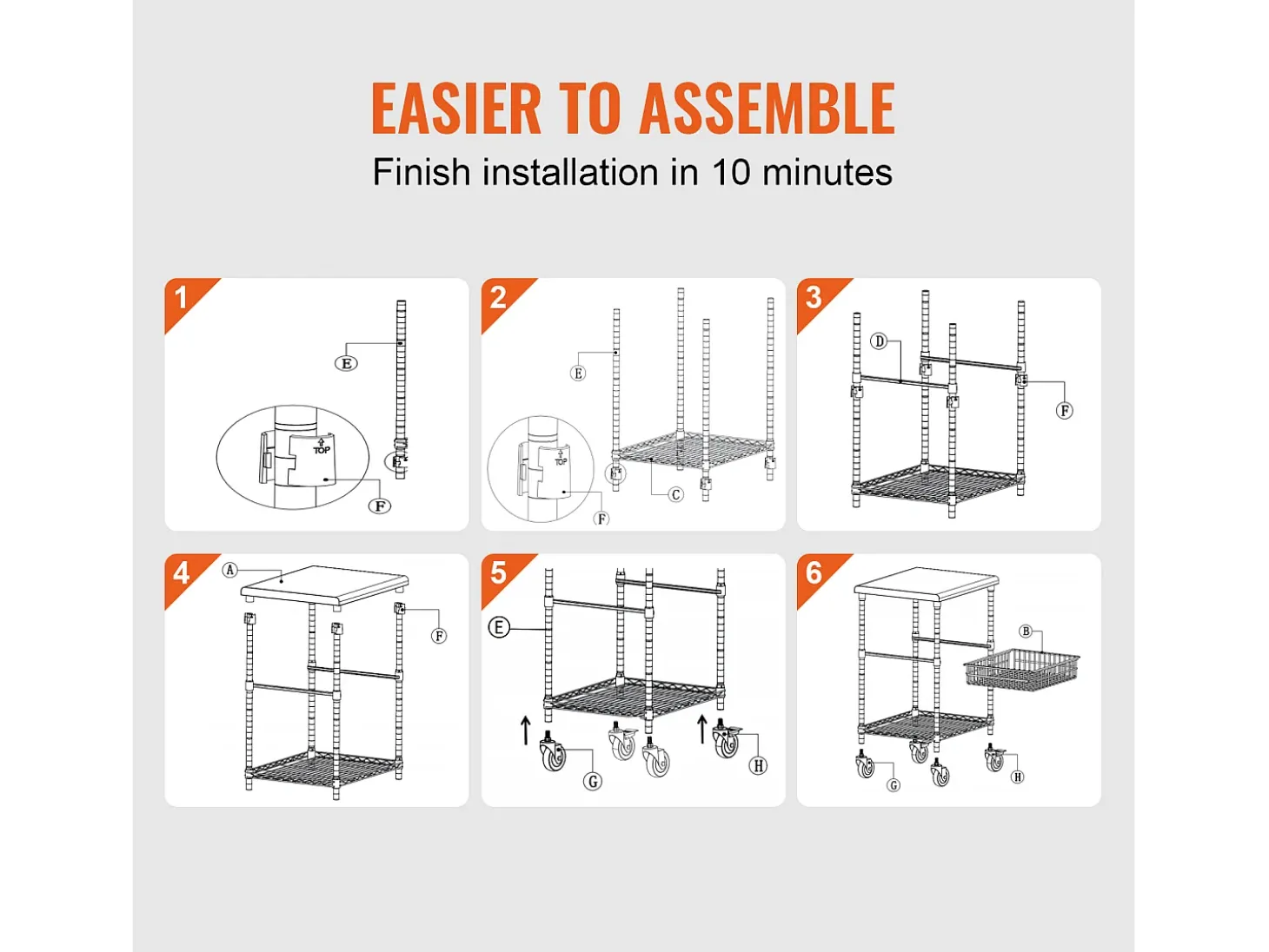 Carrito utilitario SucceBuy 61 x 50 x 93 cm, 213 kg, 3 niveles, 6 ganchos, carrito con ruedas