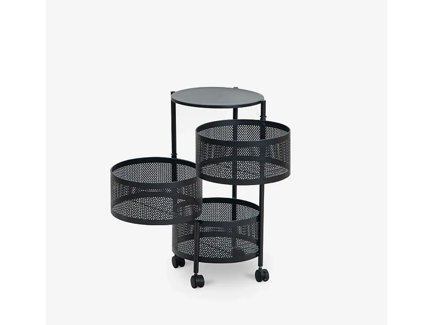 Carrito verdulero de cocina moderno con ruedas 3 cestas giratorias Rodin M - Negro