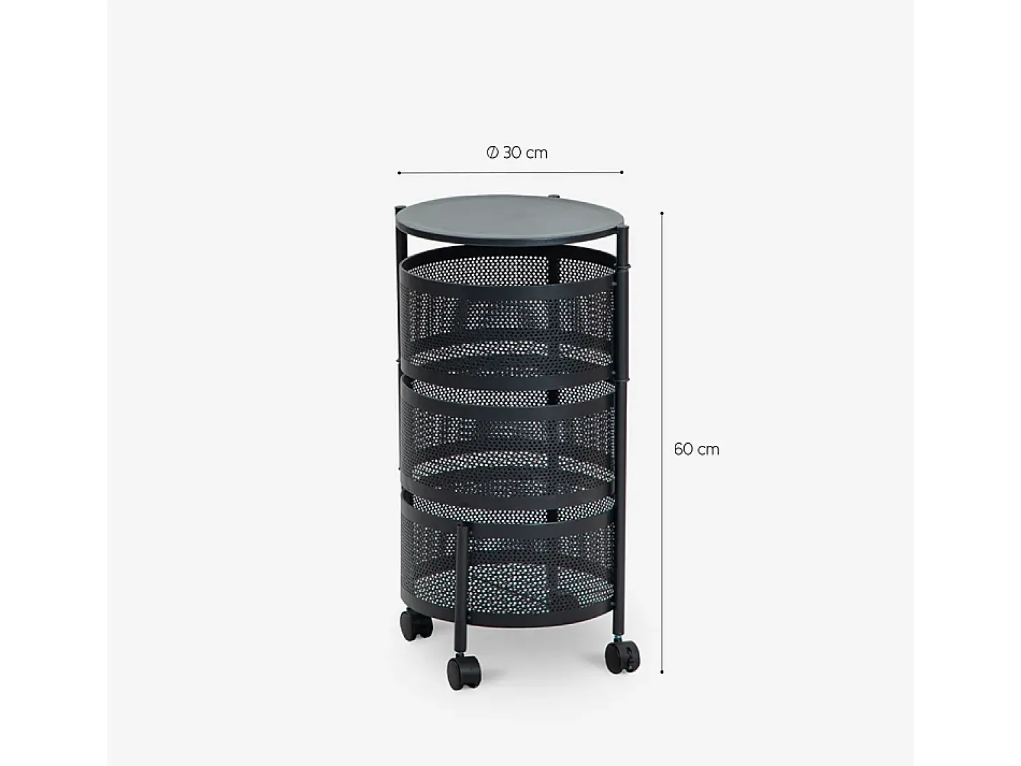 Carrito verdulero de cocina moderno con ruedas 3 cestas giratorias Rodin M - Negro