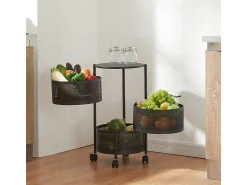 Carrito verdulero de cocina moderno con ruedas 3 cestas giratorias Rodin M - Negro