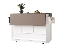 Carro de cocina con mesa plegable; isla de cocina móvil, barra; con tres cajones y dos puertas de armario, blanco