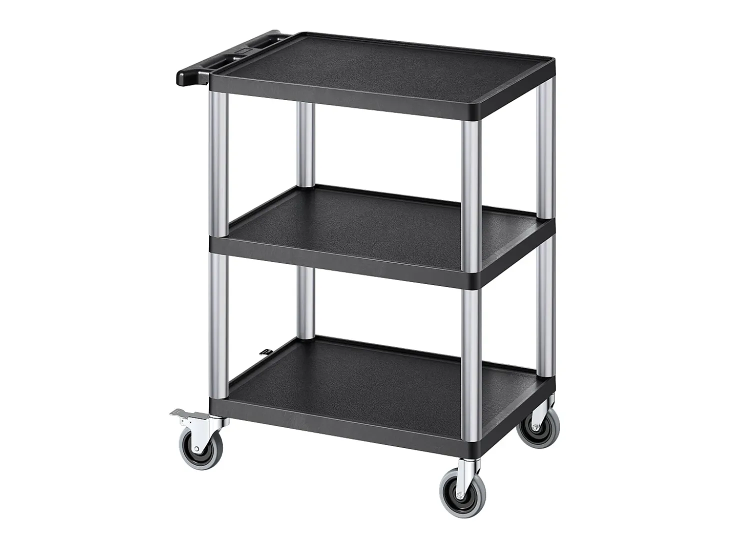 Carro de Servicio SucceBuy Carro Utilitario con Ruedas de Plástico Resistente de 3 Niveles con Ruedas Giratorias de 360° (2 con Frenos), 695 x 460 x 825 mm