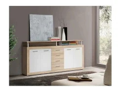 CAVA Aparador bajo contemporáneo de roble y blanco - 197 cm