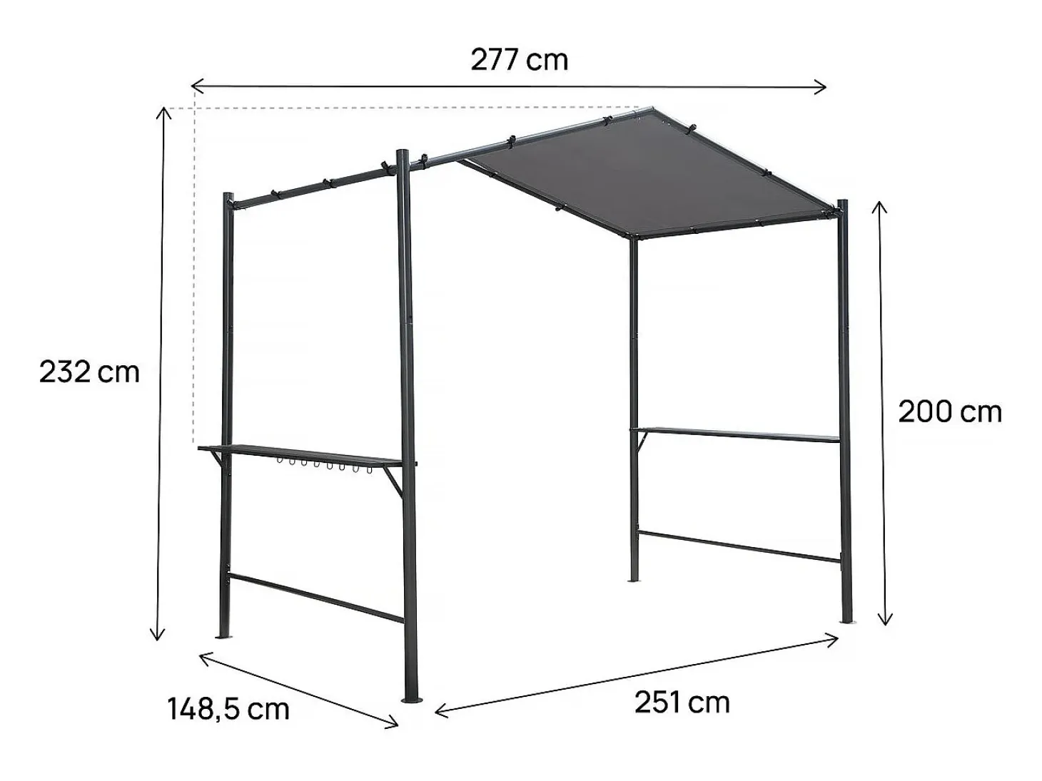 Cenador pérgola para barbacoa - 277 x 149 cm - Antracita