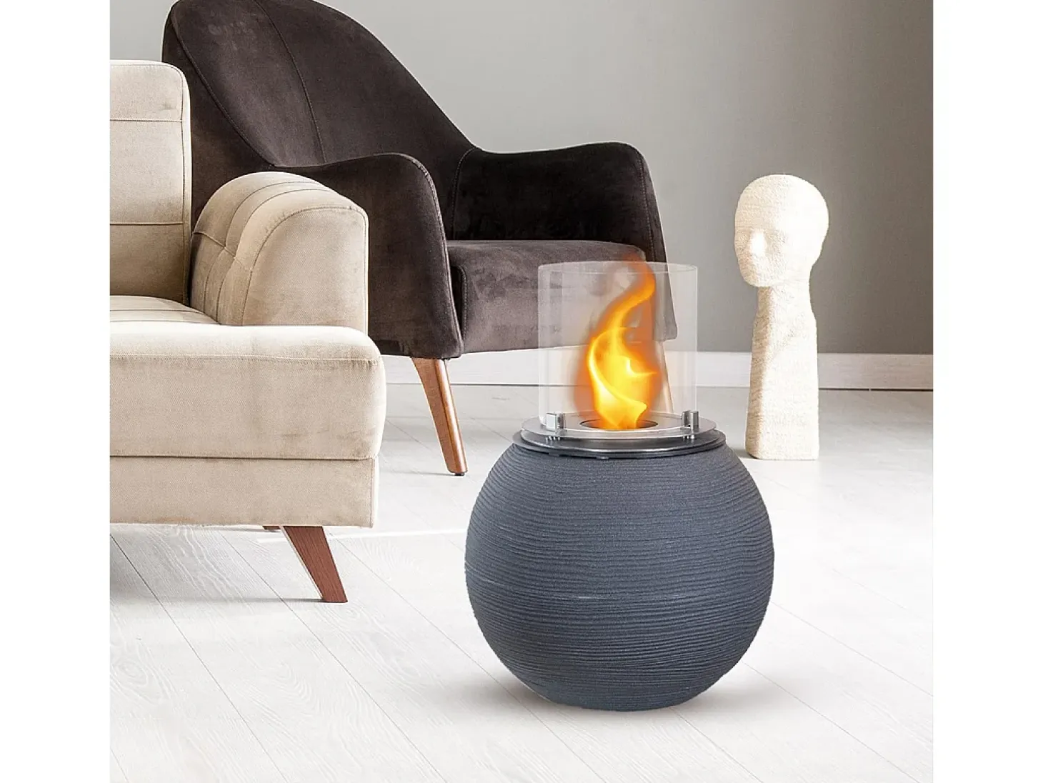 Chimenea de bioetanol, brasero de jardín, de pie, para uso interior y exterior, hierro fundido BOTTICELLI, gris, 40 x 54 cm.