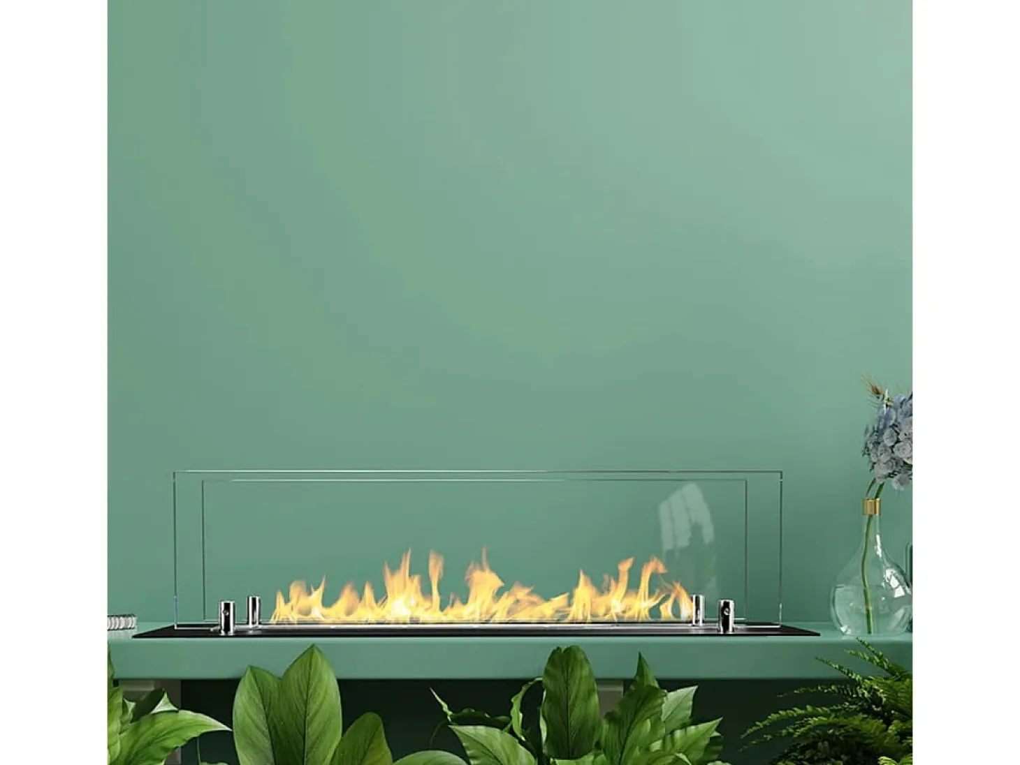 Chimenea de bioetanol de acero con quemador y cristal de 65 cm.