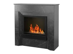 Chimenea de bioetanol de pie BELLINI de madera efecto mármol negro, fabricada en Italia, L96 x P35 x H96