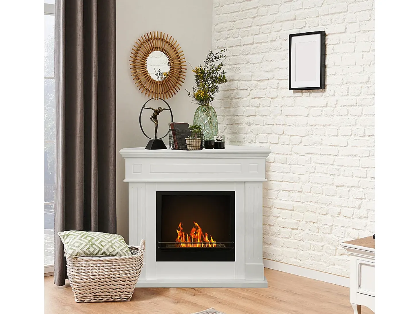 Chimenea de bioetanol de esquina, chimenea de suelo de esquina FORD Blanco L110 x P63 x H102