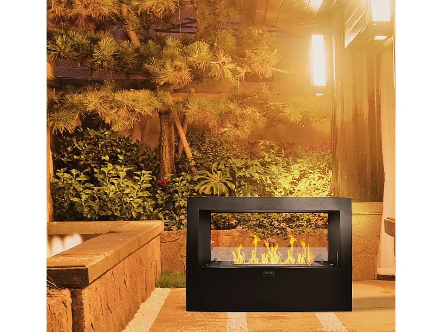 Chimenea de bioetanol de suelo para uso interior y exterior Giotto S Negro 100x30x70