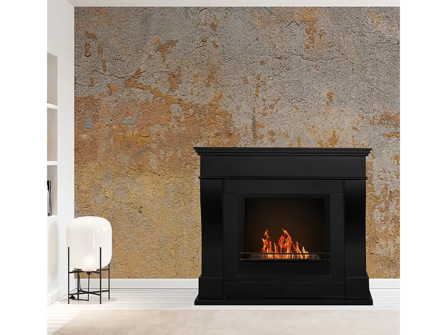 Chimenea de bioetanol de pie WASHINGTON, color negro (L111 x P43 x H99)