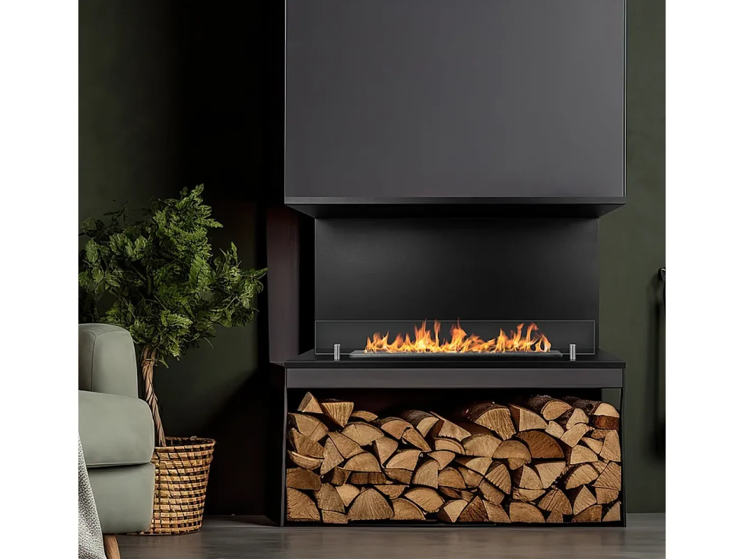 Chimenea de bioetanol empotrada Biochimenea trifacial con 3 lados abiertos 90x45 TREVI 90