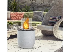 Chimenea de bioetanol RAFFAELLO Pearl White, brasero de pie para interior y exterior, d.35 x h.55