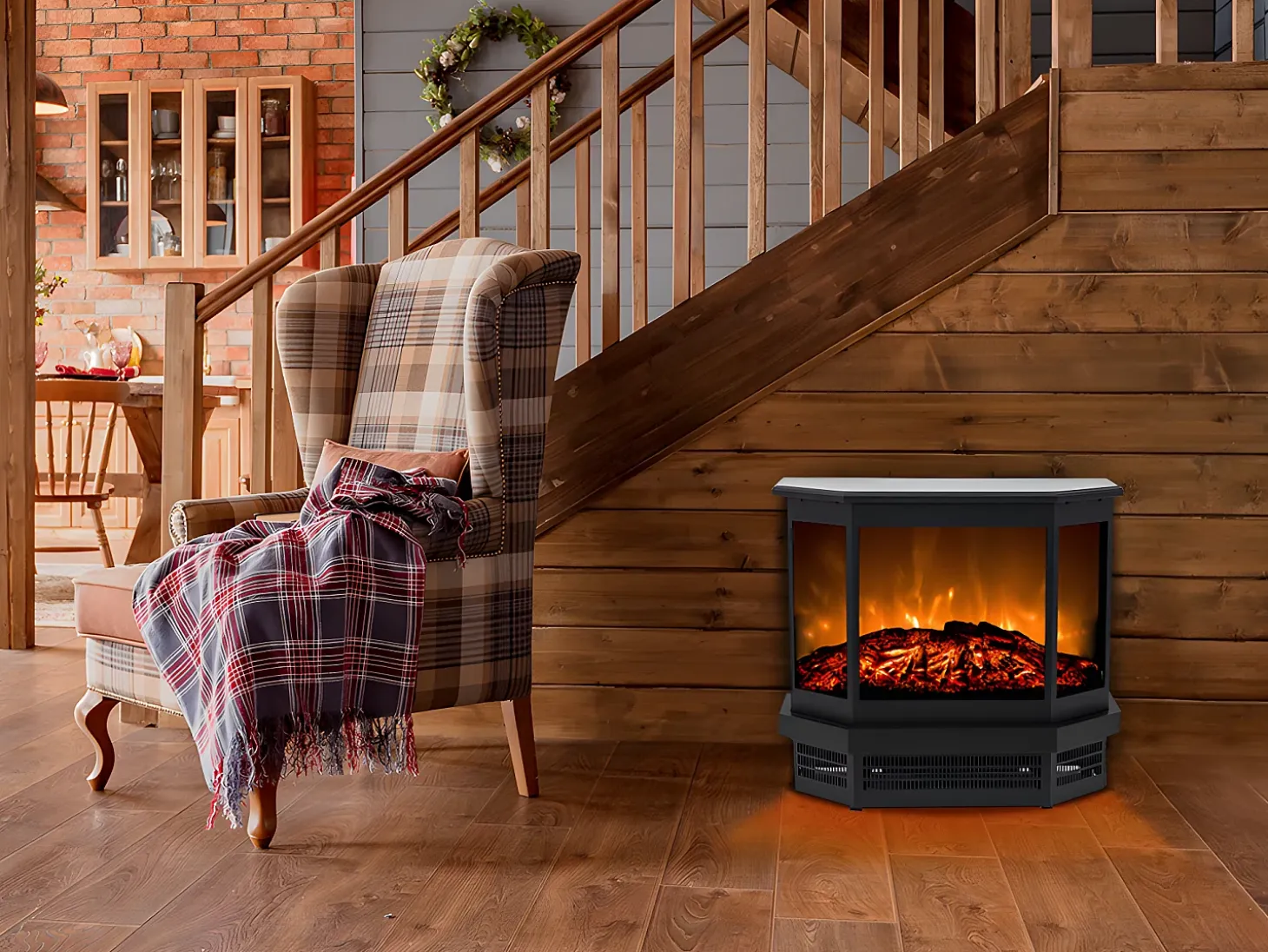 Chimenea eléctrica - Estilo retro - Independiente - An. 55,8 x Pr. 22,5 x Al. 51,6 cm - Negra - ETNA