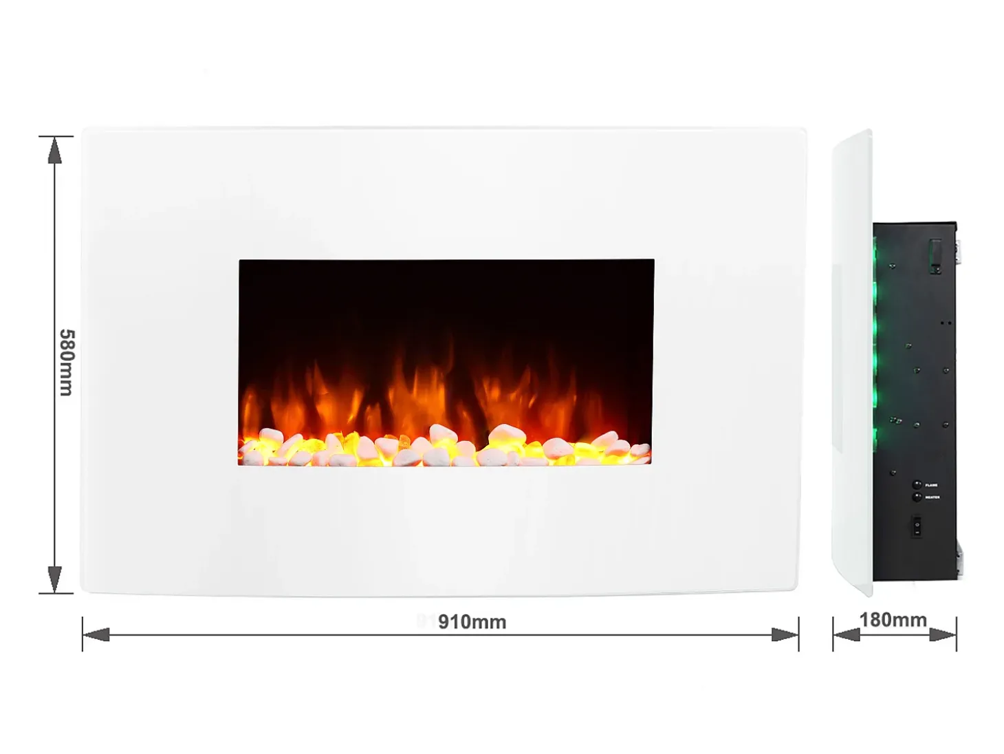 Chimenea eléctrica BALDERIA Enjo - Chimenea de pared, calefacción 2000 W - Blanco
