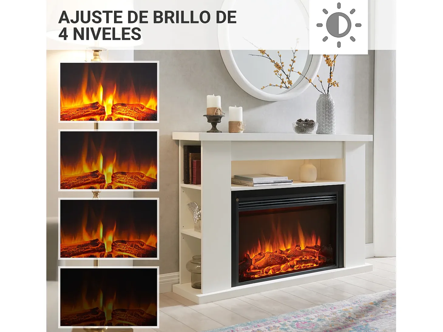 Chimenea eléctrica BALDERIA Ruby - Chimenea de pie con calefacción 2000 W - Blanco