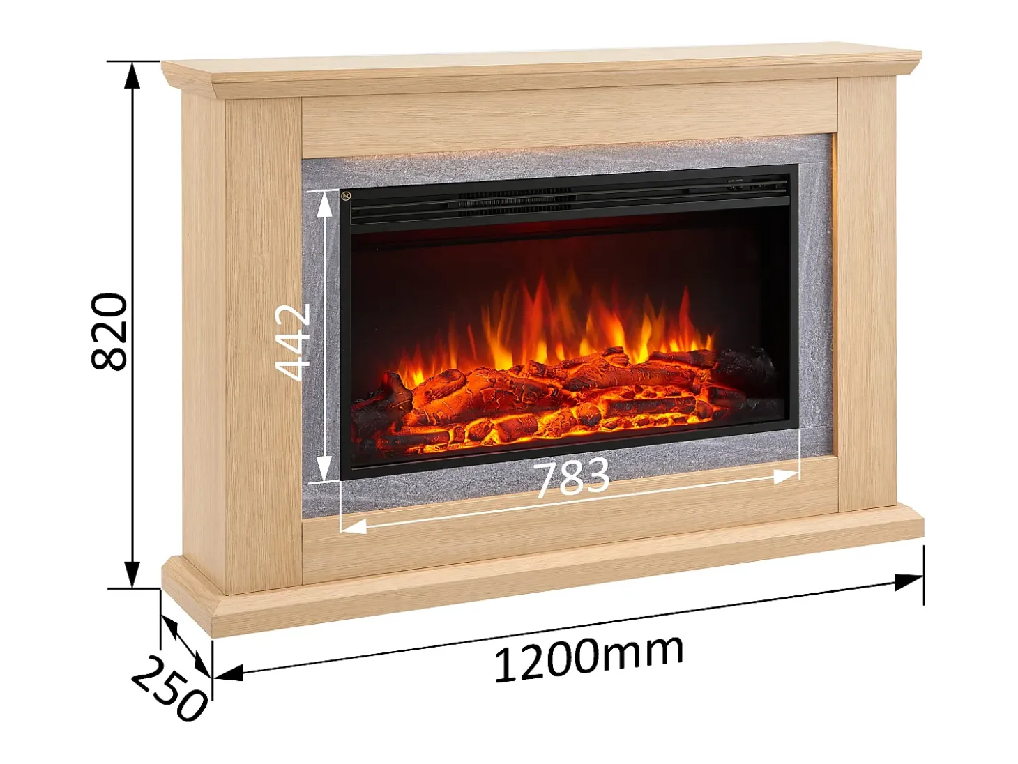 Chimenea eléctrica BALDERIA Xenia - Chimenea de pie con calefacción - Roble claro