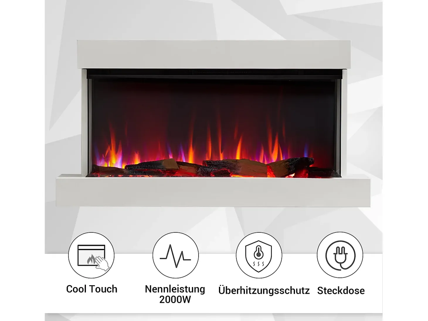 Chimenea eléctrica BALDERIA Achilles (L) - Chimenea de pared con calefacción - Blanco