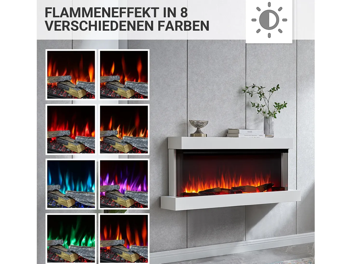 Chimenea eléctrica BALDERIA Achilles (L) - Chimenea de pared con calefacción - Blanco