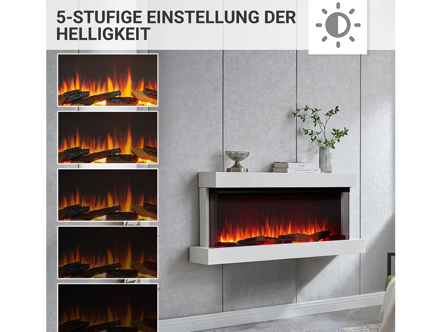 Chimenea eléctrica BALDERIA Achilles (L) - Chimenea de pared con calefacción - Blanco
