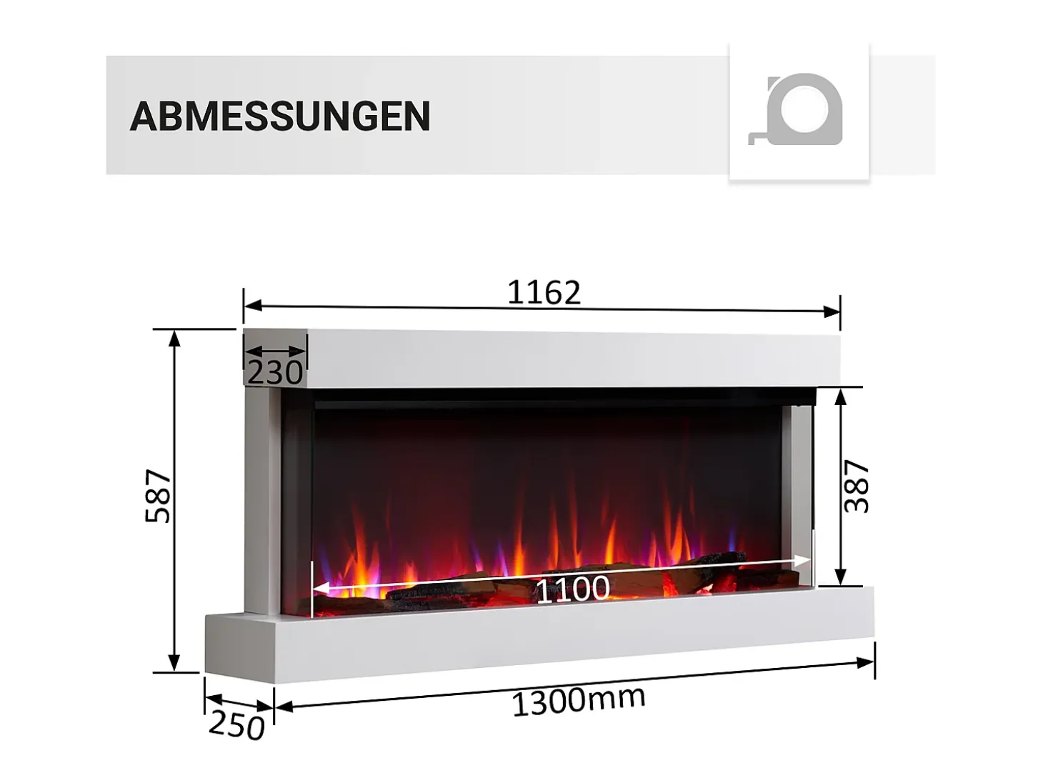 Chimenea eléctrica BALDERIA Achilles (L) - Chimenea de pared con calefacción - Blanco