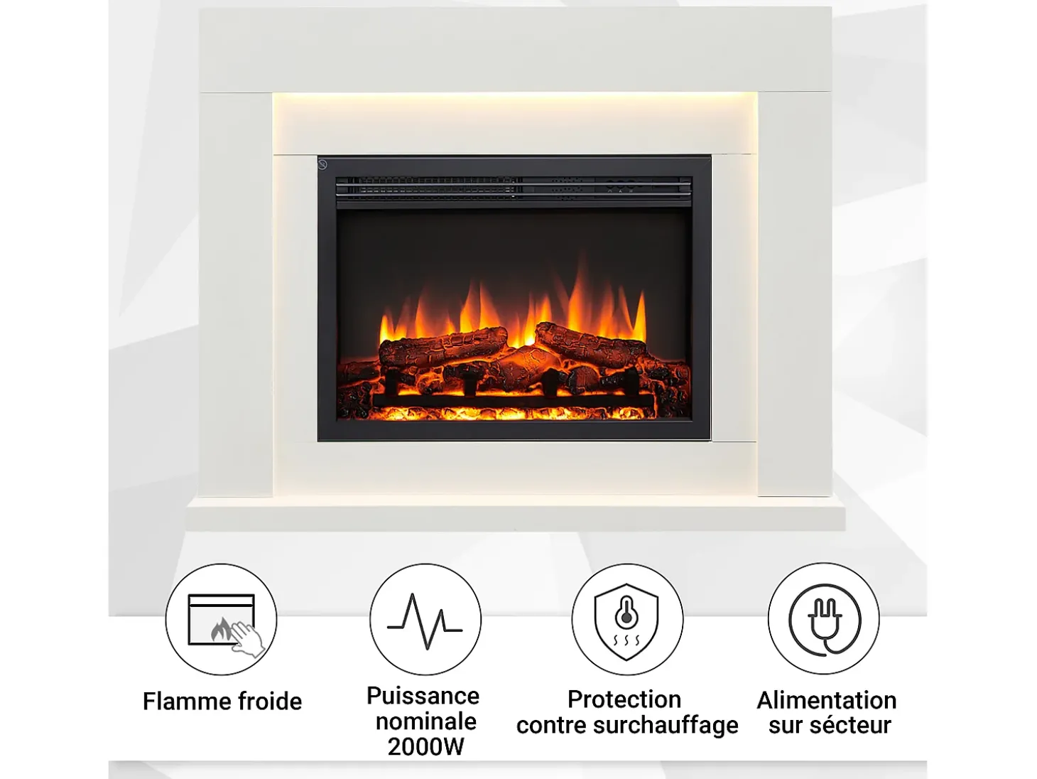 Chimenea eléctrica BALDERIA Elektra ñEfecto llama 3D, iluminación LED, potencia calorífica 1ñ2 kW, mando a distancia - Blanco