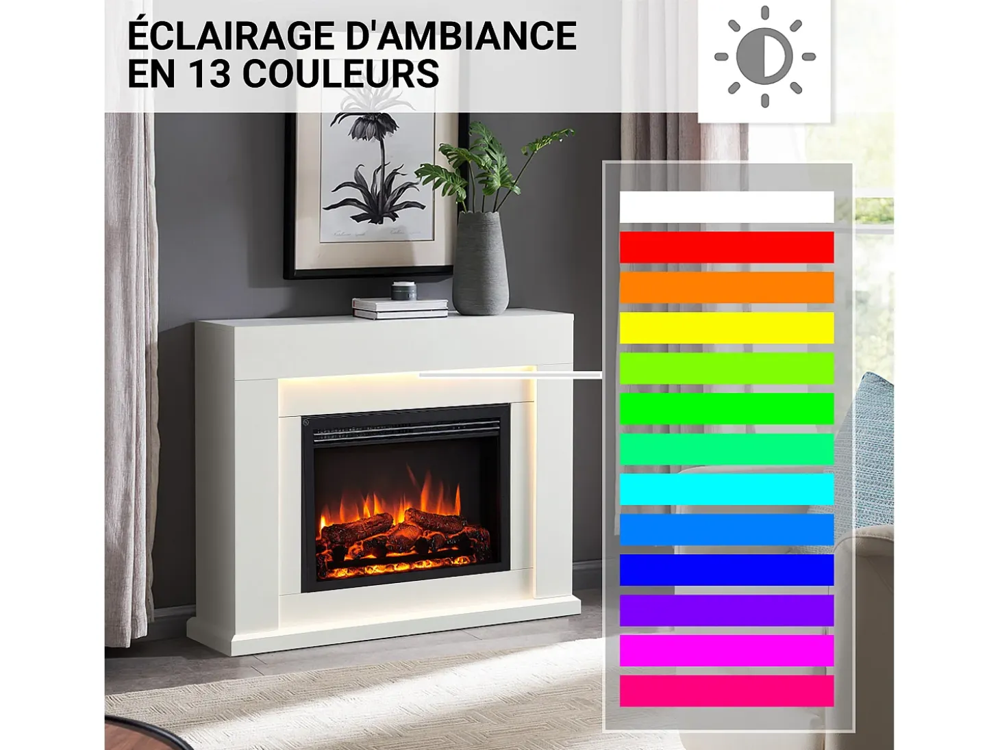 Chimenea eléctrica BALDERIA Elektra ñEfecto llama 3D, iluminación LED, potencia calorífica 1ñ2 kW, mando a distancia - Blanco